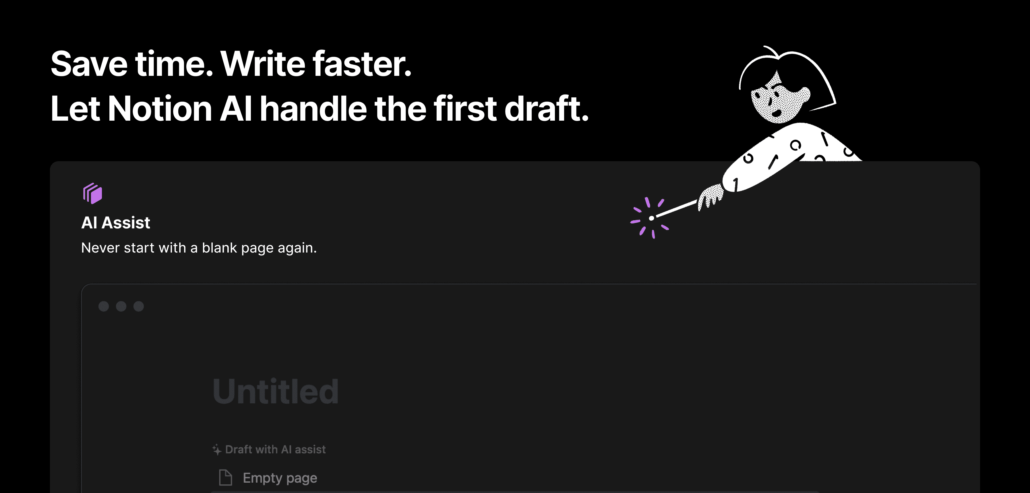 Banner central da página da IA do Notion em novembro de 2022.