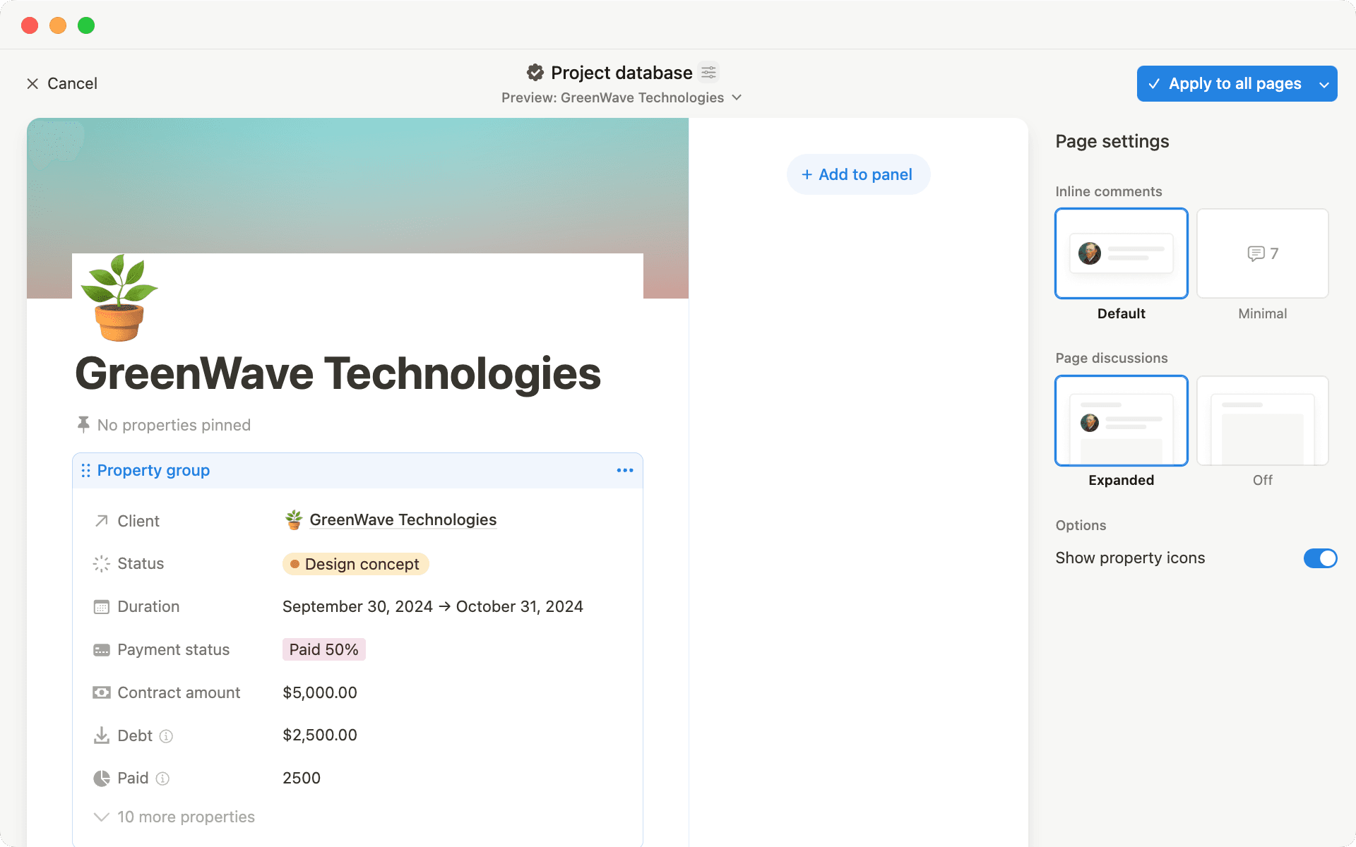 Layouts builder lets you customize everything about your database page — from pinning properties to creating a new side panel.