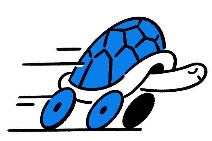 Illustration d’une tortue lancée à grande vitesse