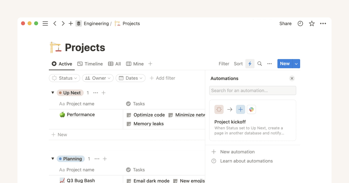 Create streamlined project management workflows using database automations