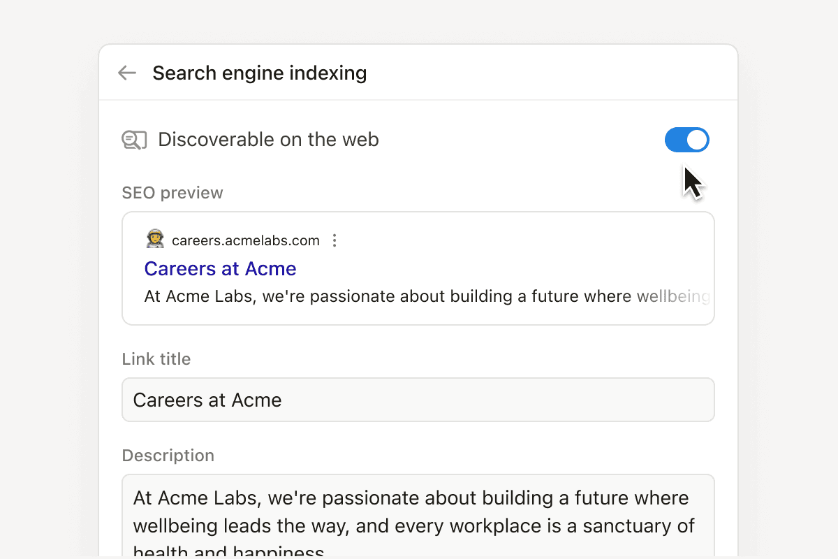 Notion 사이트에 커스텀 SEO 설정을 적용하고 검색 결과에 내 사이트가 표시되는 방법을 지정하세요.