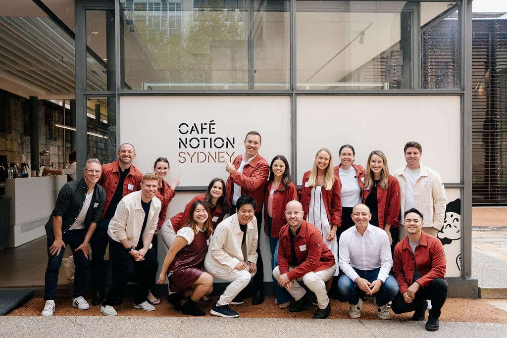 Me (back row, center) with the rest of the Notion Australia team at Cafe Notion in Sydney.