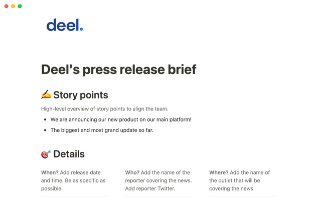 Deel's press release brief